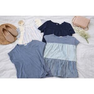 Cotton Bleu Women’s Tops Lot of 4 Size S M Blue Navy Short Sleeve Blouses